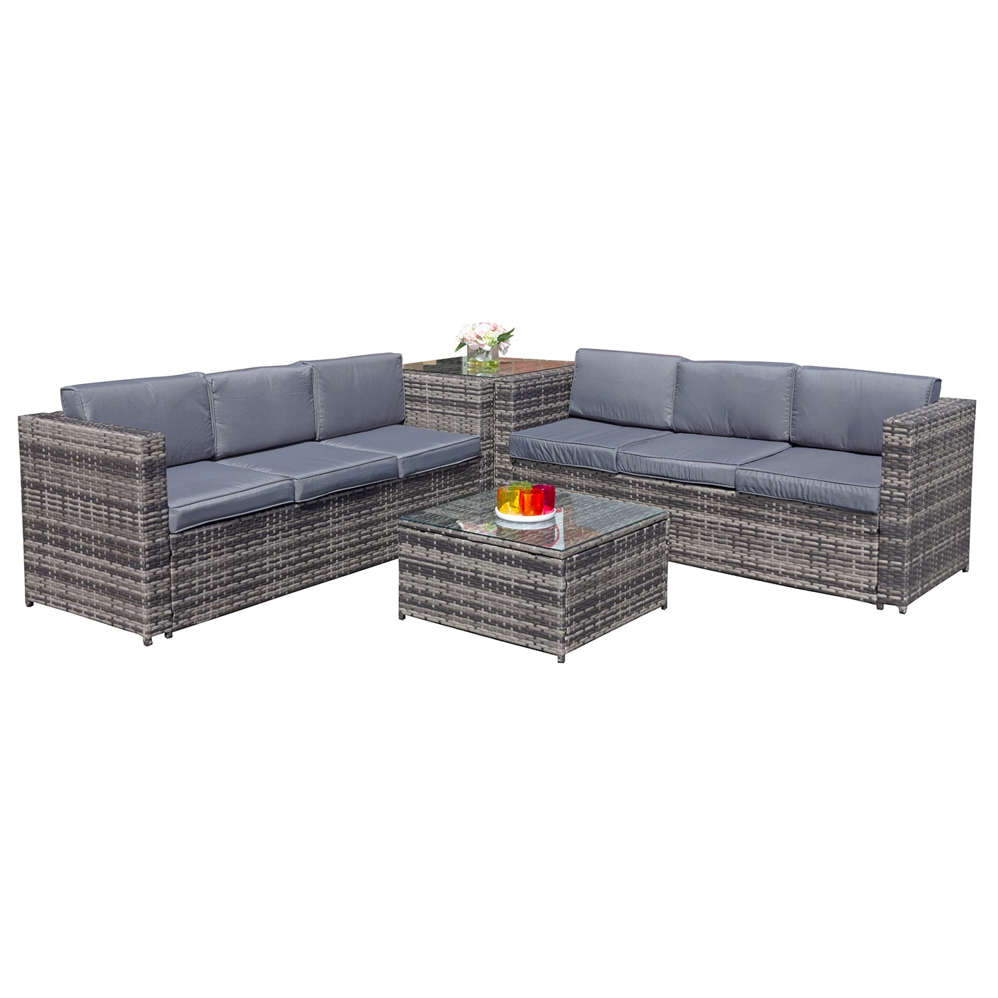 Malta Rattan 6 Seat Lounge Set | Walnut Grey