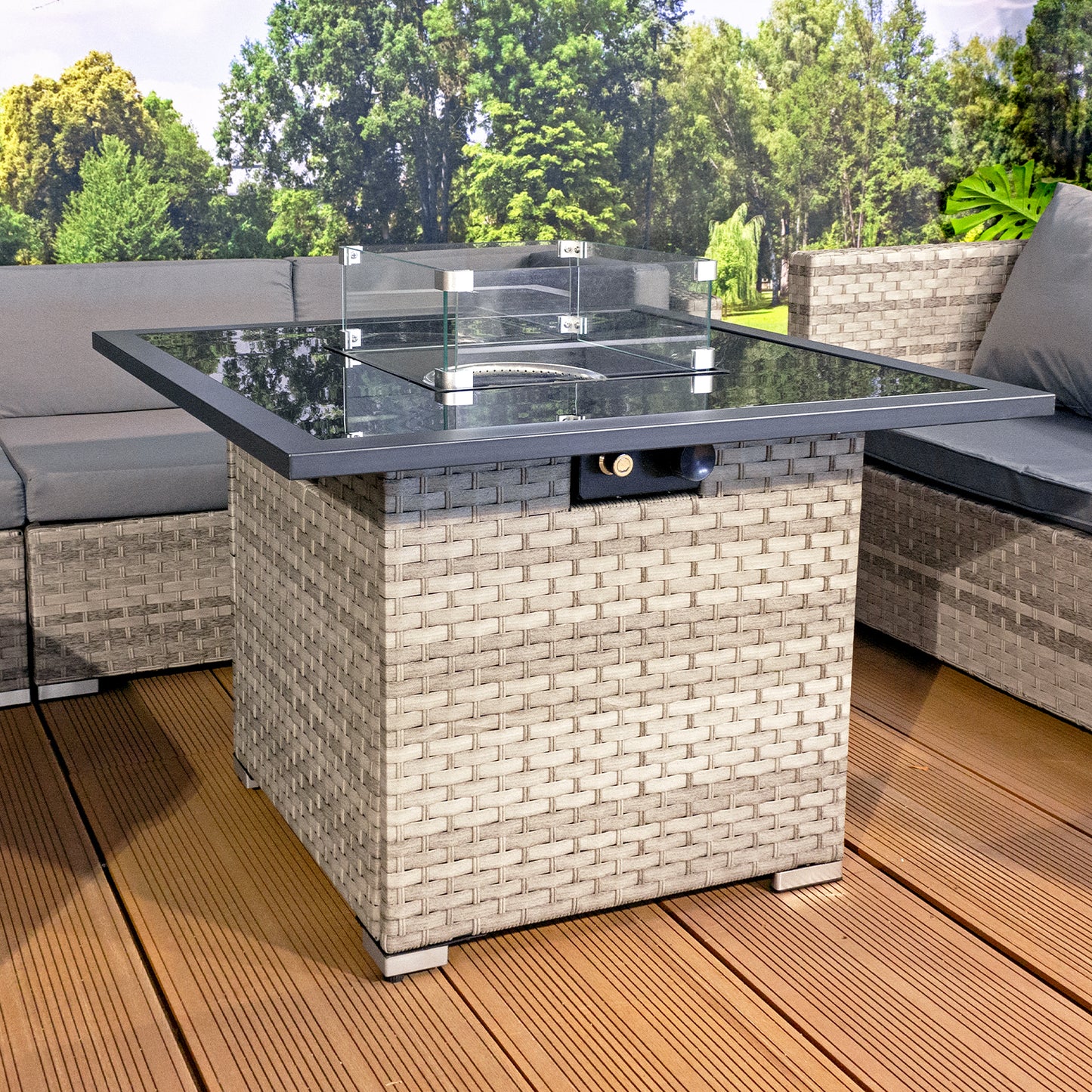 Royal Fire™ Cancun Rattan Square Gas Firepit Table in Dove Grey