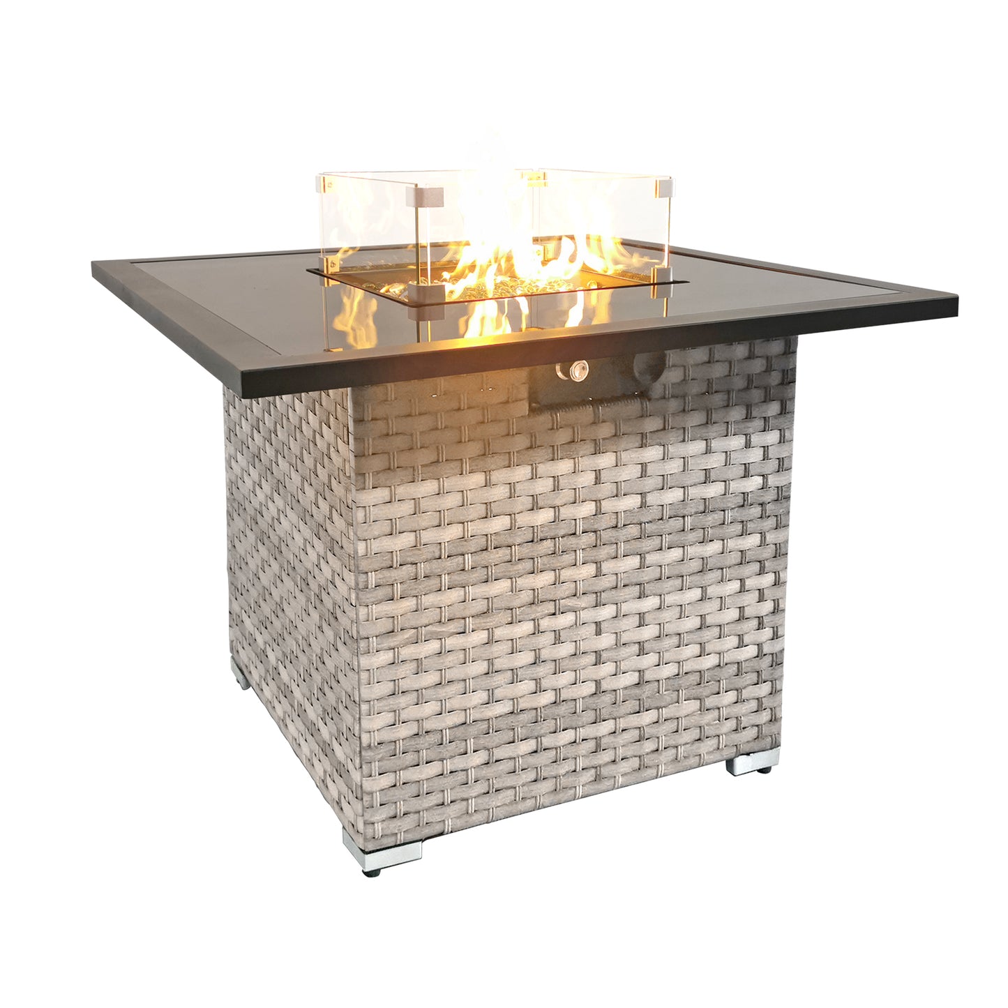 Royal Fire™ Cancun Rattan Square Gas Firepit Table in Dove Grey