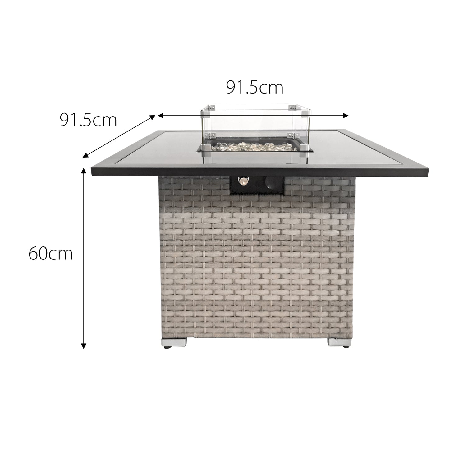 Royal Fire™ Cancun Rattan Square Gas Firepit Table in Dove Grey