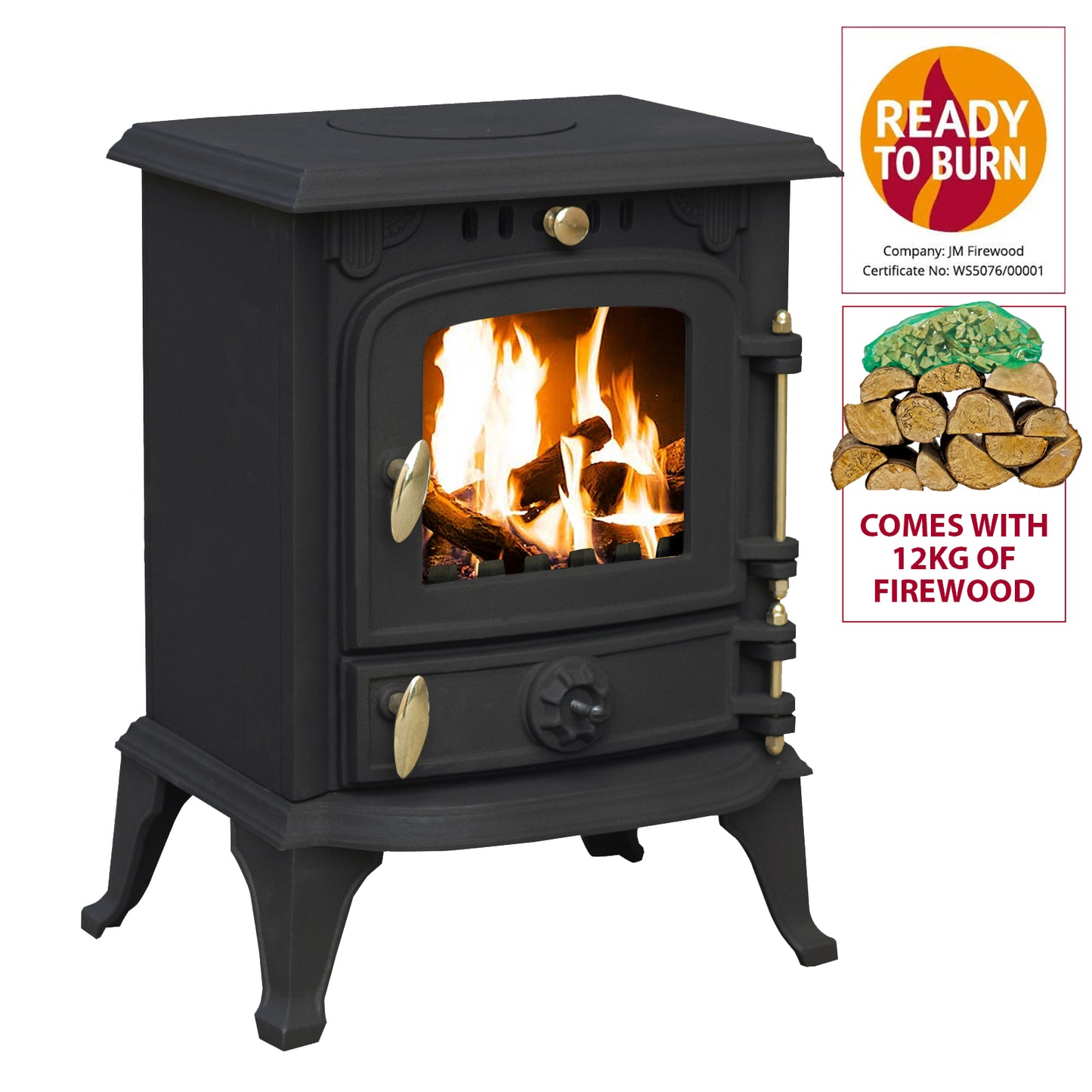 Royal Fire™ 4.5kW Cast Iron Multifuel Stove + Firewood Starter Kit