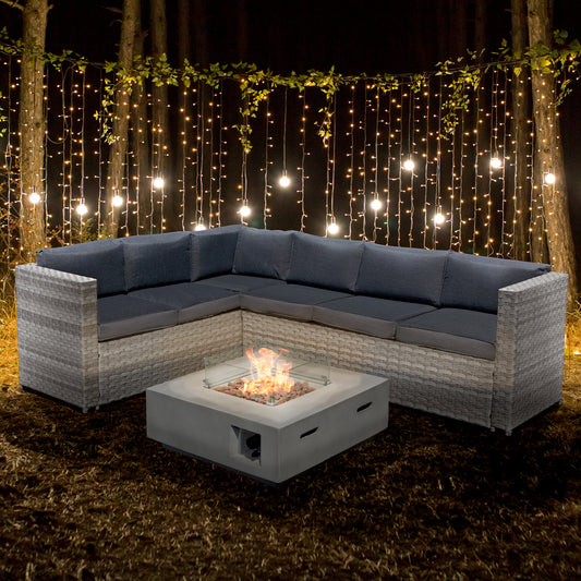 Acorn Rattan 6 Seat Corner Sofa Set with GRC Firepit in Dove Grey