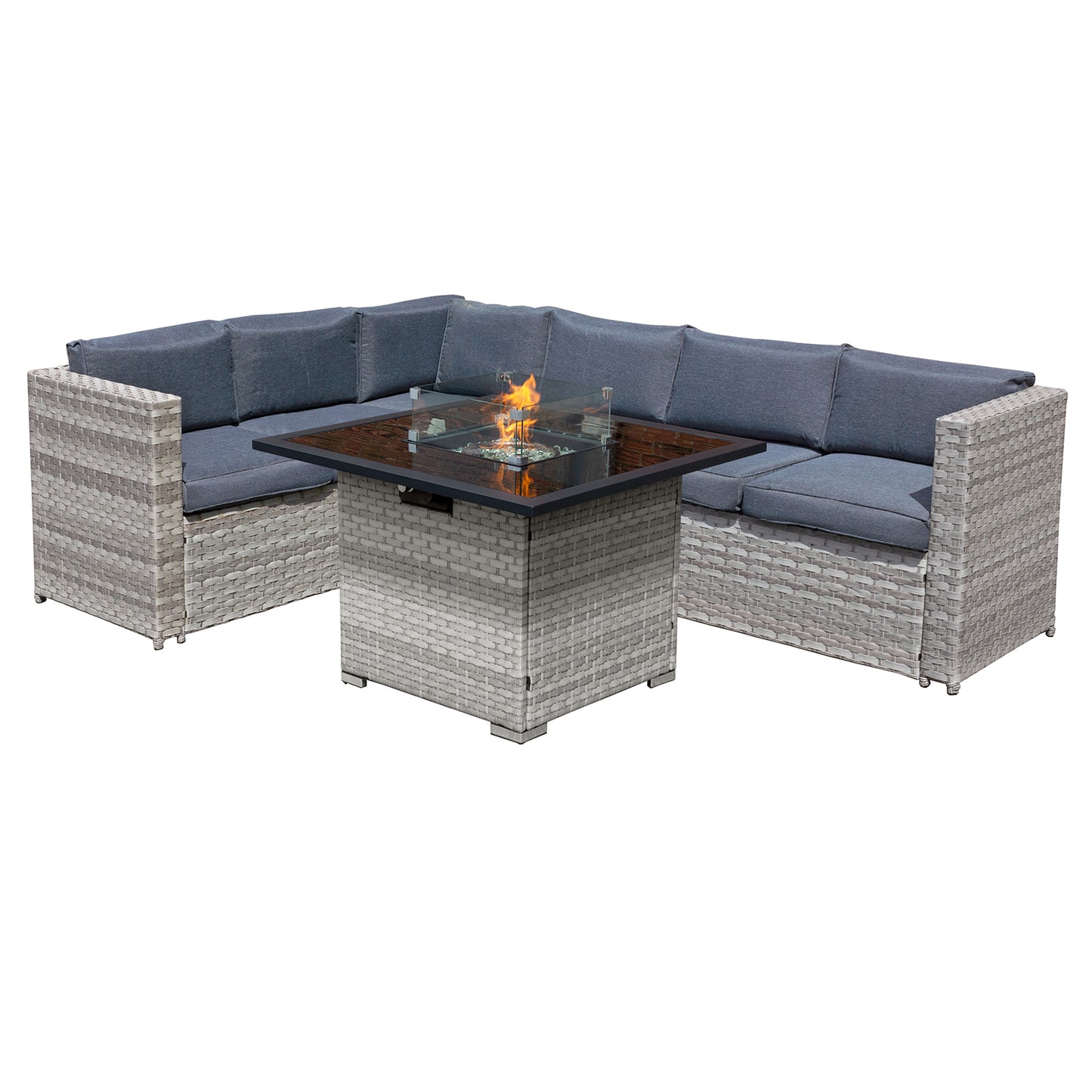 Acorn Rattan 6 Seat Corner Firepit Sofa Set in Dove Grey