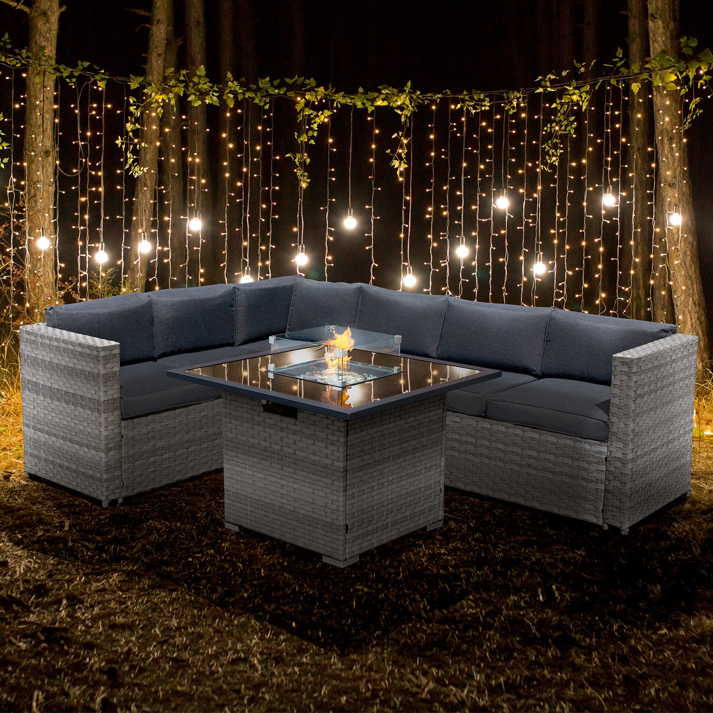 Acorn Rattan 6 Seat Corner Firepit Sofa Set in Dove Grey