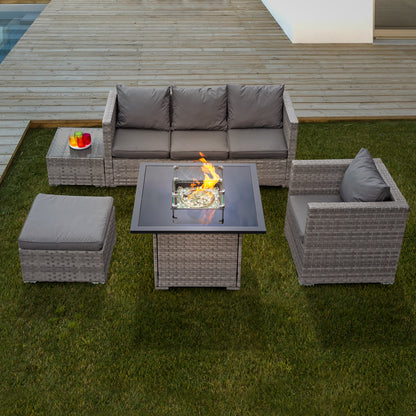 Acorn Rattan 5 Seat Firepit Lounge Set in Dove Grey