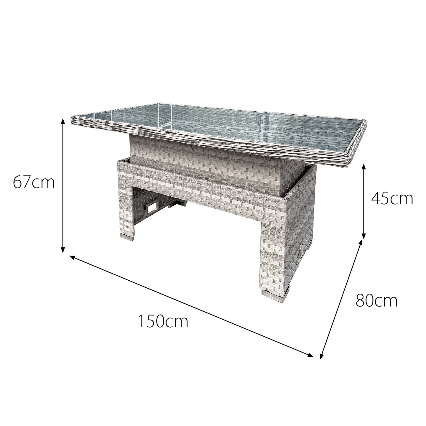 Aruba Rattan 9 Seat Rising Table Set in Dove Grey`