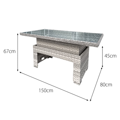 Aruba Rattan 9 Seat Rising Table Set in Dove Grey`