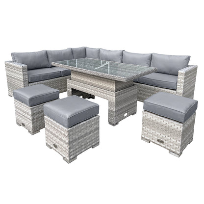 Aruba Rattan 9 Seat Rising Table Set in Dove Grey`