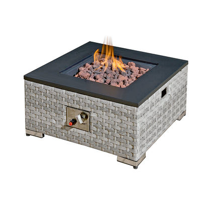 Royal Fire™ Icarus Rattan Firepit Coffee Table in Dove Grey with Iron Top