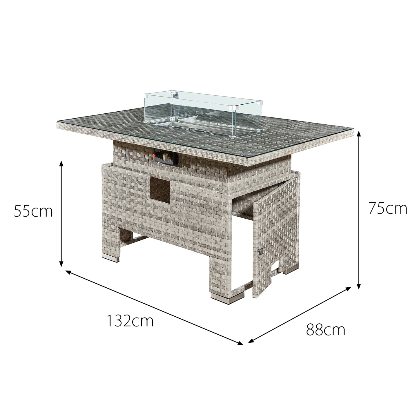 Royal Fire™ Icarus Rattan Rising Firepit Table in Dove Grey