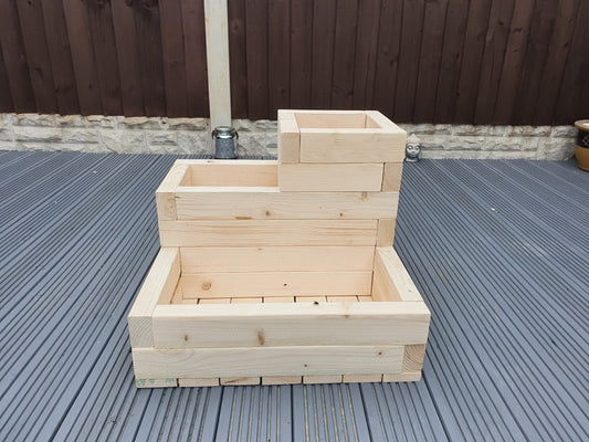 3 TIER WOODEN TREATED GARDEN PLANTER 3 TIERED PLANT POT 50cm X 50cm X 40cm