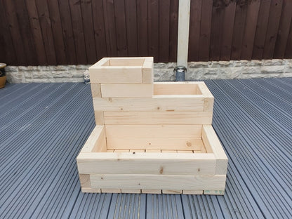 3 TIER WOODEN TREATED GARDEN PLANTER 3 TIERED PLANT POT 50cm X 50cm X 40cm