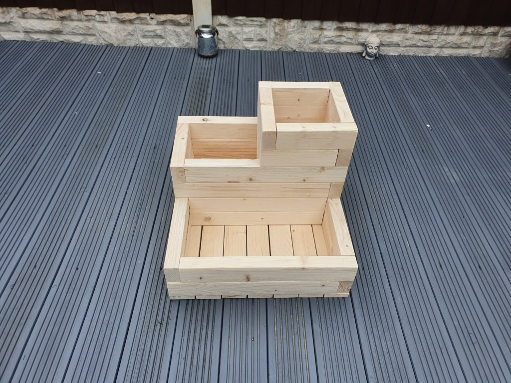 3 TIER WOODEN TREATED GARDEN PLANTER 3 TIERED PLANT POT 50cm X 50cm X 40cm