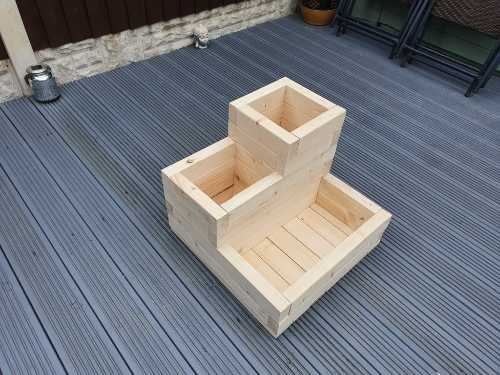 3 TIER WOODEN TREATED GARDEN PLANTER 3 TIERED PLANT POT 50cm X 50cm X 40cm