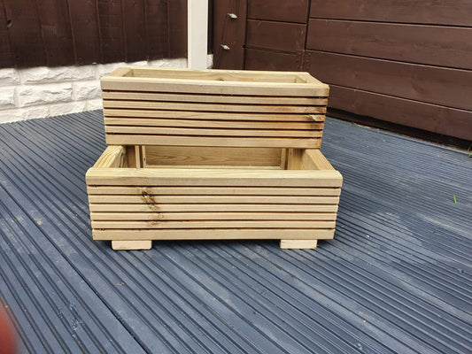 L Shape 2 Tier Wooden Treated Decking Planters Pots | Multiple Sizes