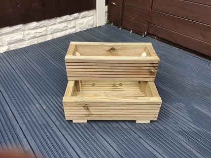 L Shape 2 Tier Wooden Treated Decking Planters Pots | Multiple Sizes