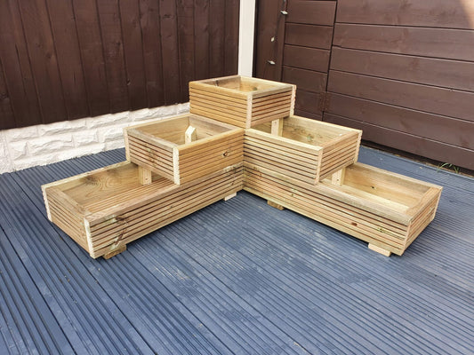 3 Tiered L Shape Corner Garden Wooden Decking Planter/Herb/Flower/Shrubs