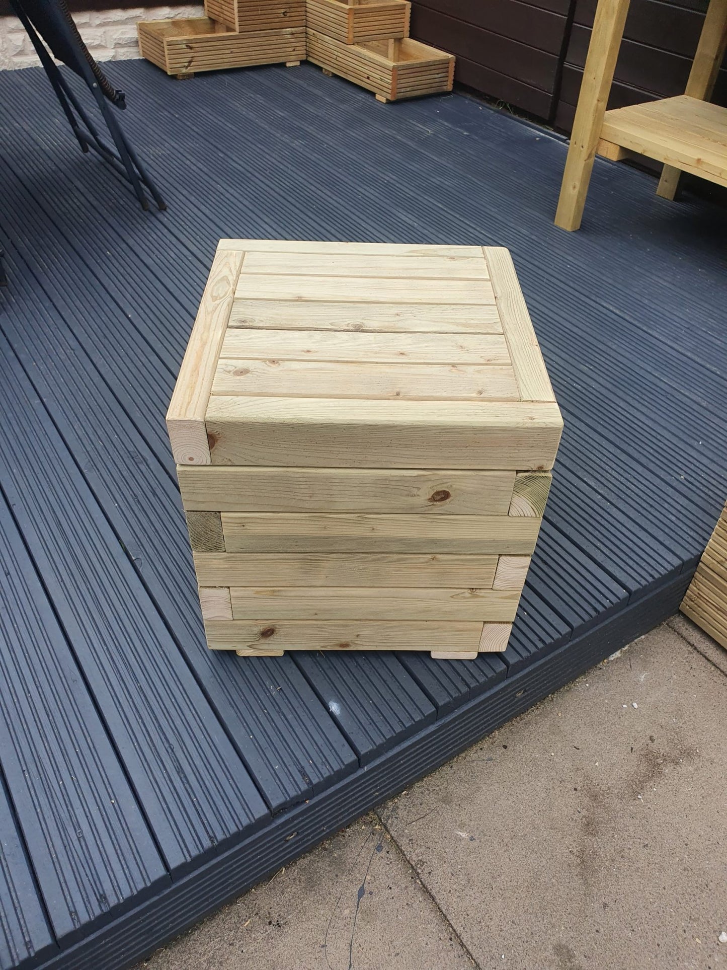 Garden Seat Table Storage Box 40cm X 40cm Solid Wood Treated Indoor Or Outdoors