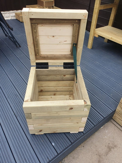 Garden Seat Table Storage Box 40cm X 40cm Solid Wood Treated Indoor Or Outdoors