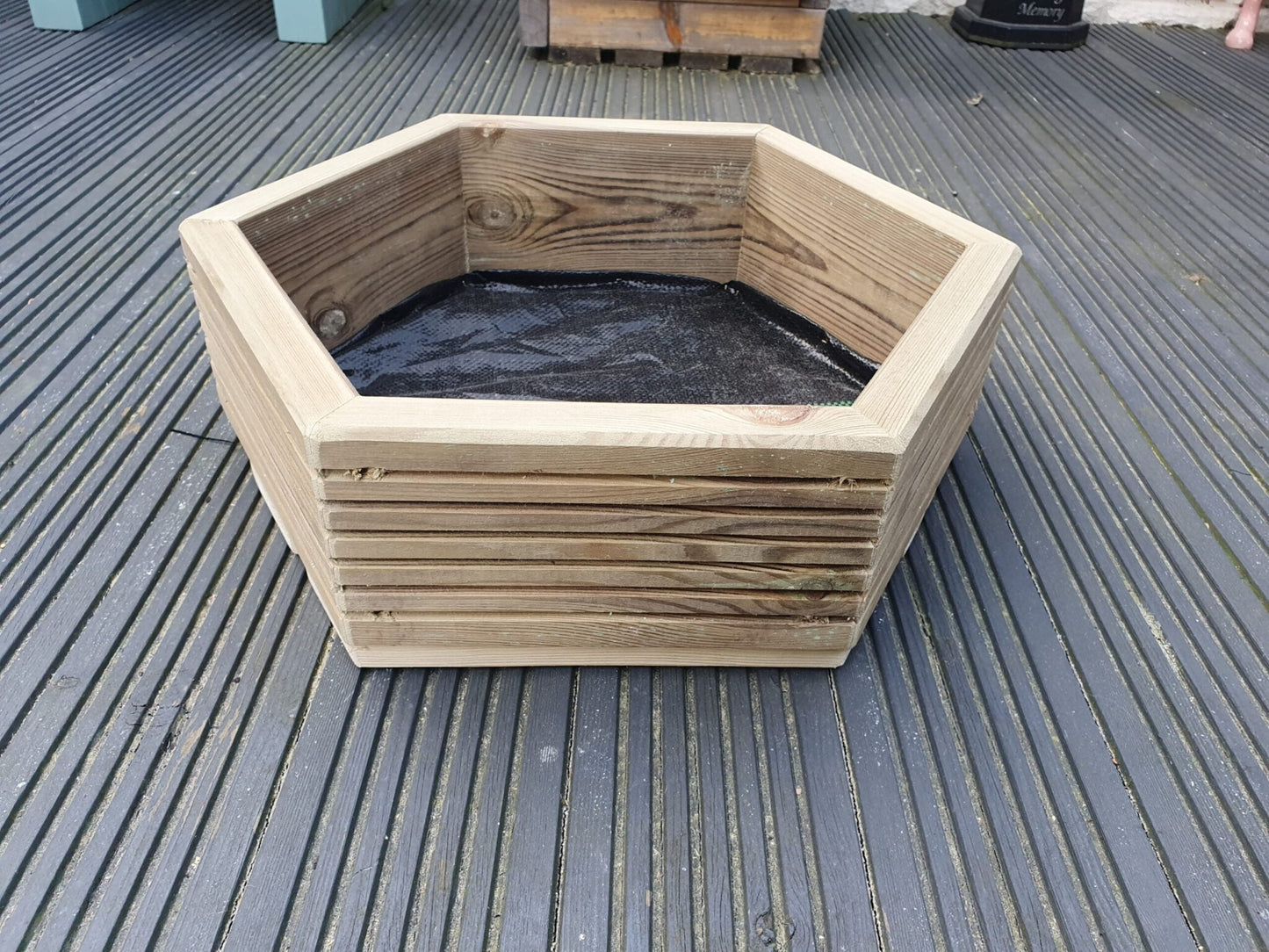 3 Sizes Of Hexagon Wooden Garden Decking Planters For Plants, Shrubs And Flowers