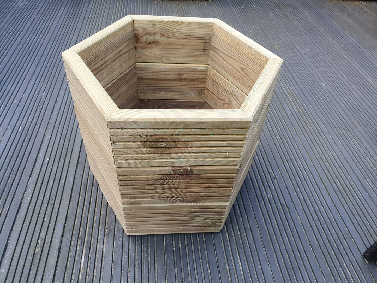 3 Sizes Of Hexagon Wooden Garden Decking Planters For Plants, Shrubs And Flowers