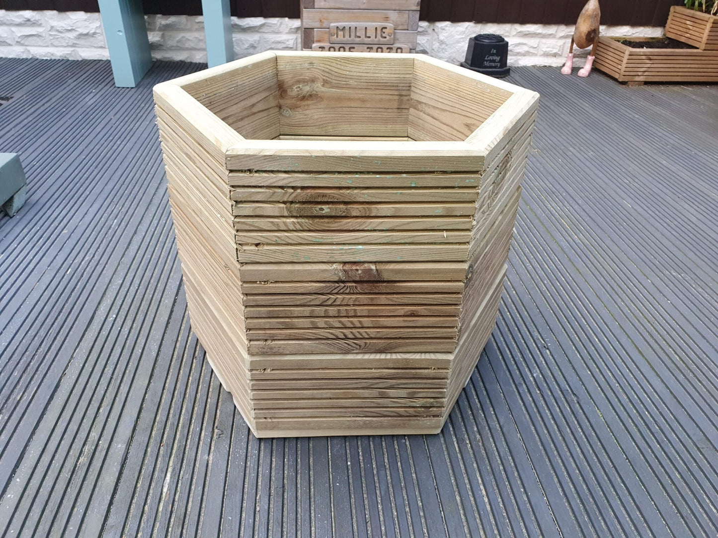 3 Sizes Of Hexagon Wooden Garden Decking Planters For Plants, Shrubs And Flowers