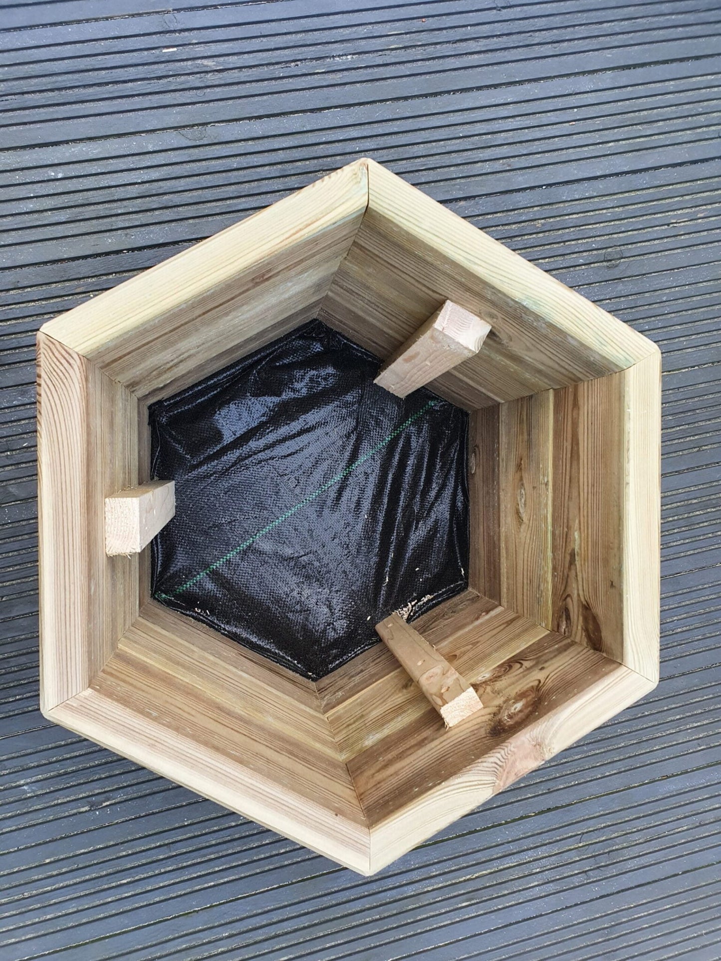 3 Sizes Of Hexagon Wooden Garden Decking Planters For Plants, Shrubs And Flowers