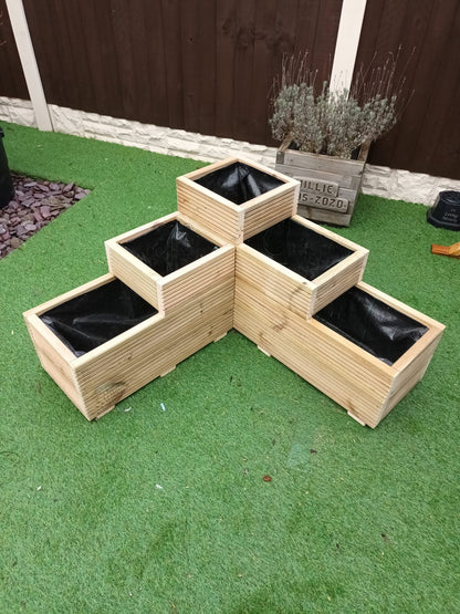 3 Tiered L Shape Deep Corner Garden Wooden Decking Planter