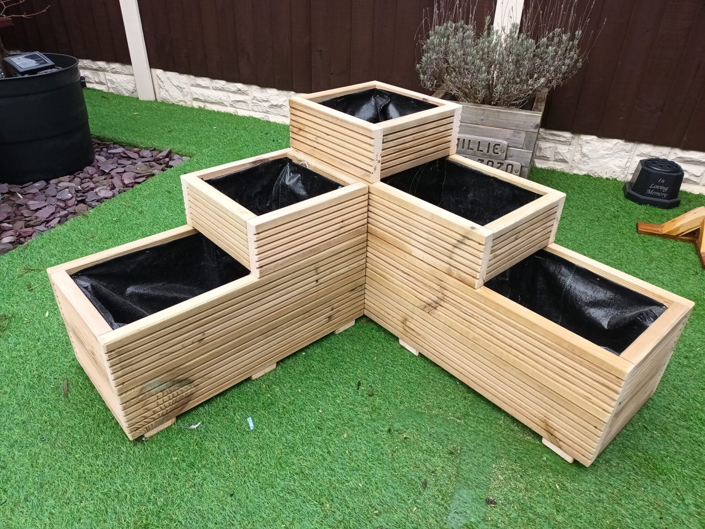 3 Tiered L Shape Deep Corner Garden Wooden Decking Planter