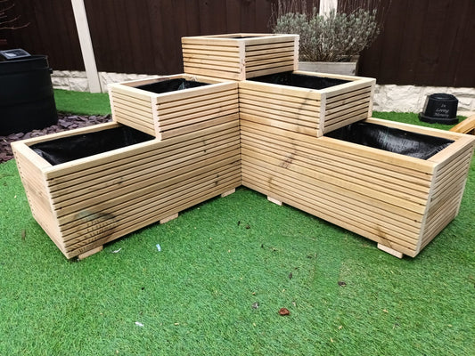 3 Tiered L Shape Deep Corner Garden Wooden Decking Planter