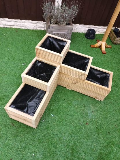 3 Tiered L Shape Deep Corner Garden Wooden Decking Planter