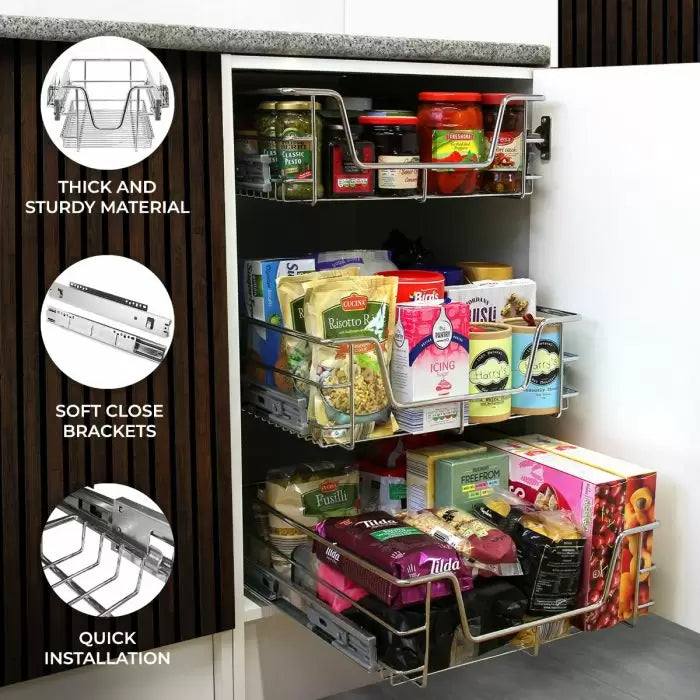 2 x KuKoo Kitchen Pull Out Storage Baskets – 300mm Wide Cabinet