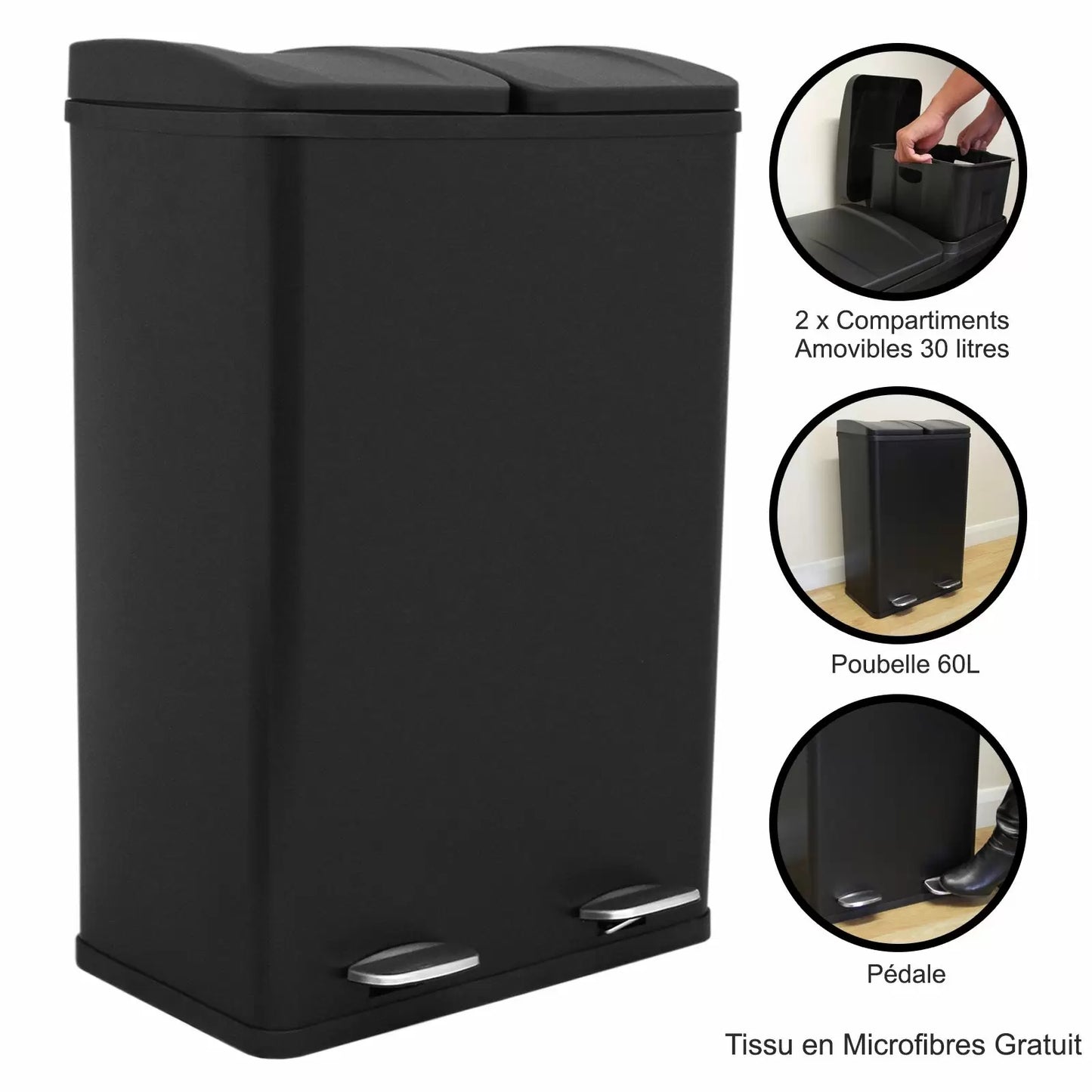 60L Dual Pedal Bin | Various Colours