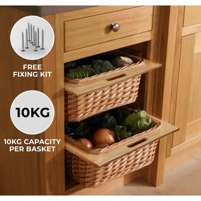 2 x Pull Out Wicker Kitchen Baskets 600mm