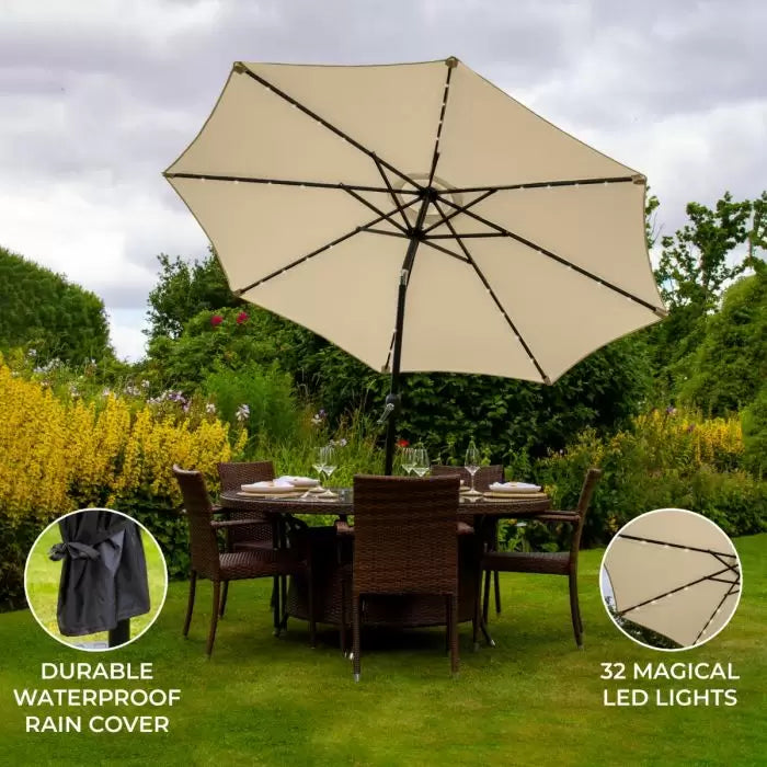 Beige 2.7m LED Tilt Parasol