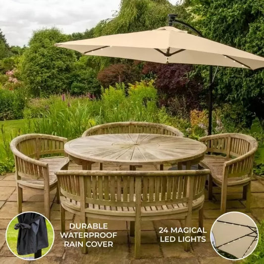 Beige 3m LED Cantilever Parasol | Multiple Styles