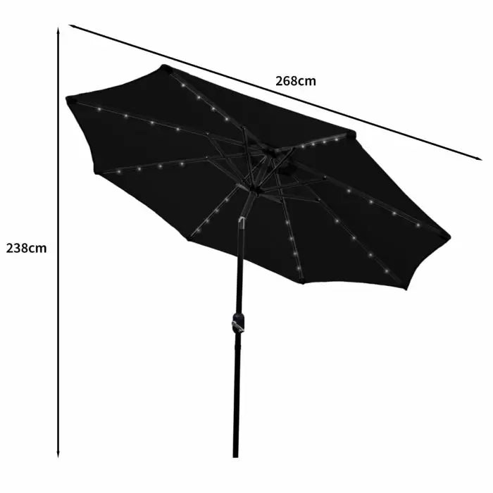 Black 2.7m LED Tilt Parasol