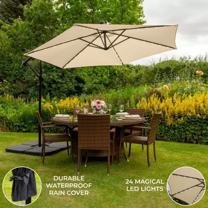 Beige 3m LED Cantilever Parasol | Multiple Styles