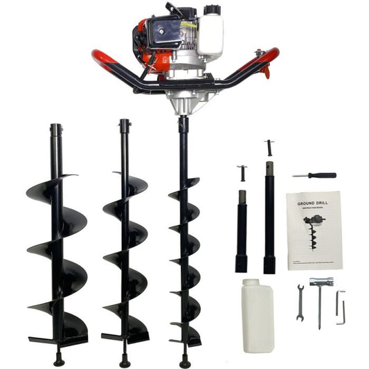 52cc Petrol Earth Auger Fence Post Hole Borer Ground Drill And 2 Extns