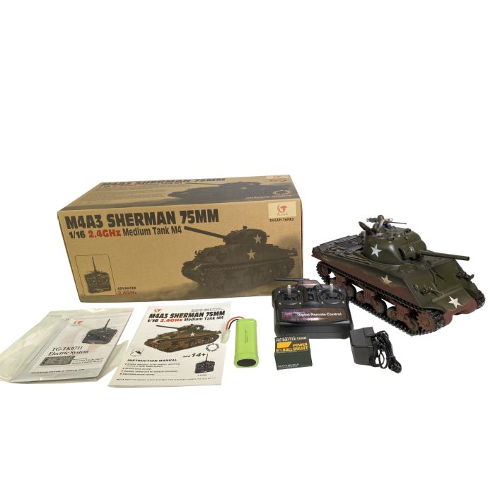 Taigen Hand Painted Sherman RC Tank - 360 Turret And Metal Parts