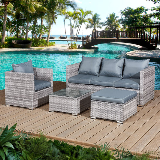 Acorn Rattan 5 Seat Lounge Sofa Set in Dove Grey with Grey Cushions