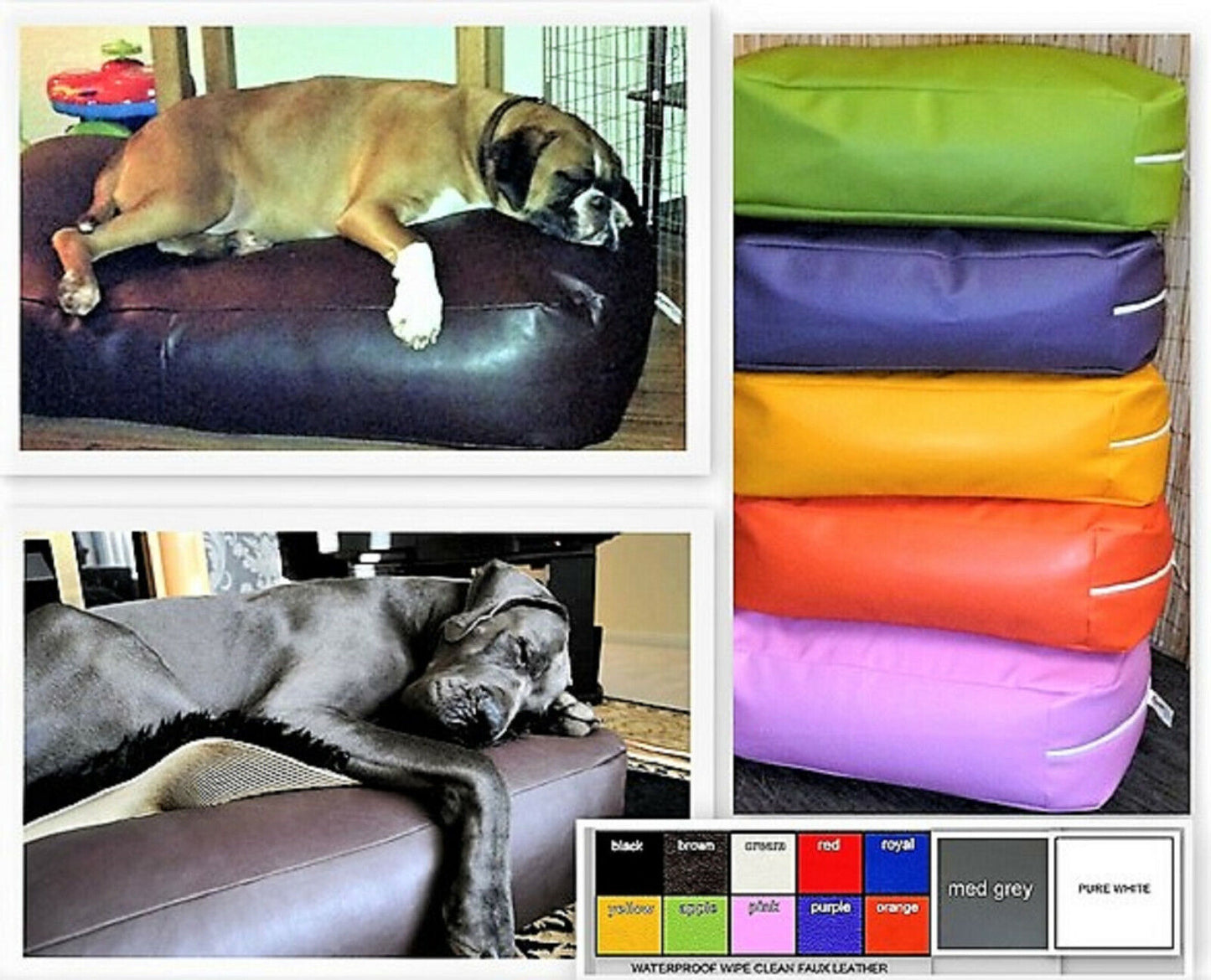 Handmade Dog Bed Beanbag | Faux Leather Deep Mattress | Easycare Wipe Clean Cover