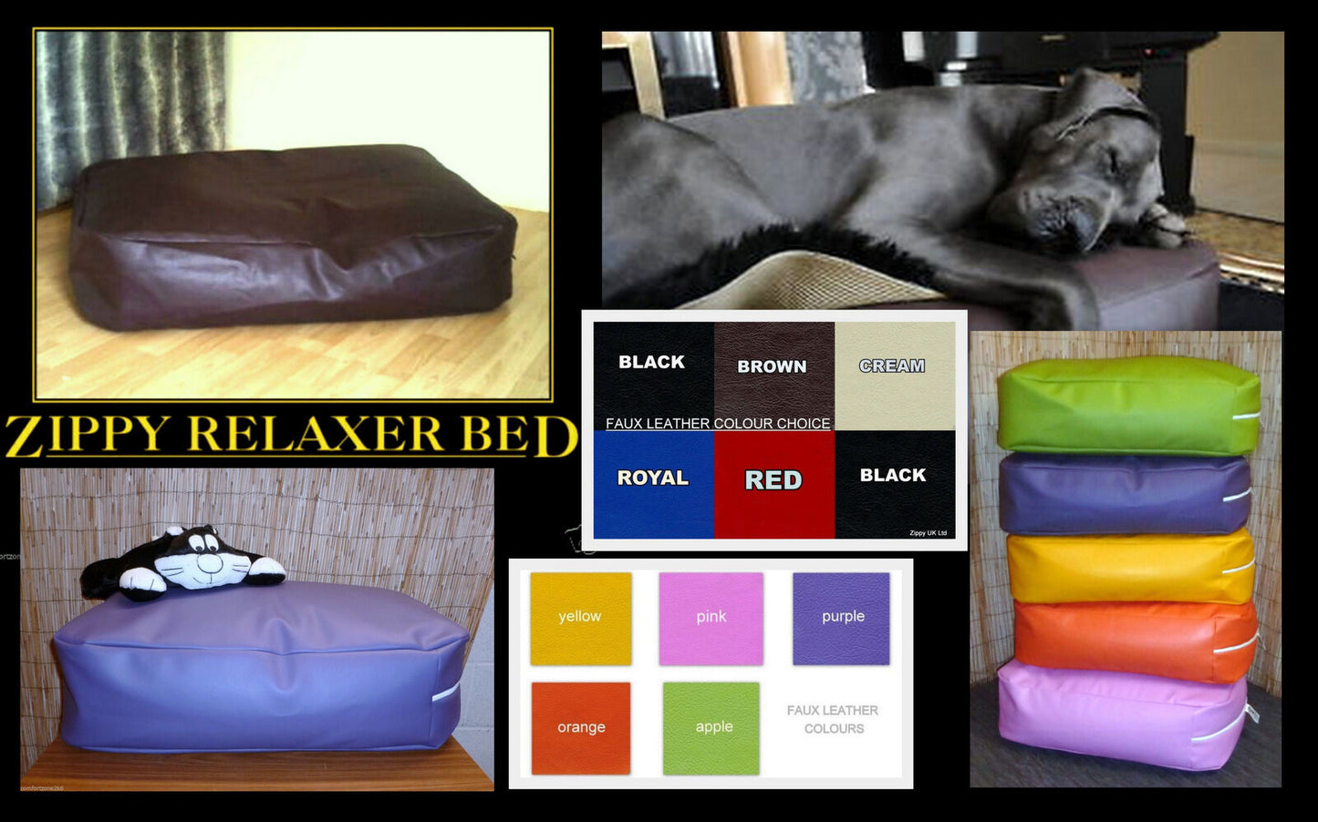 Handmade Dog Bed Beanbag | Faux Leather Deep Mattress | Easycare Wipe Clean Cover