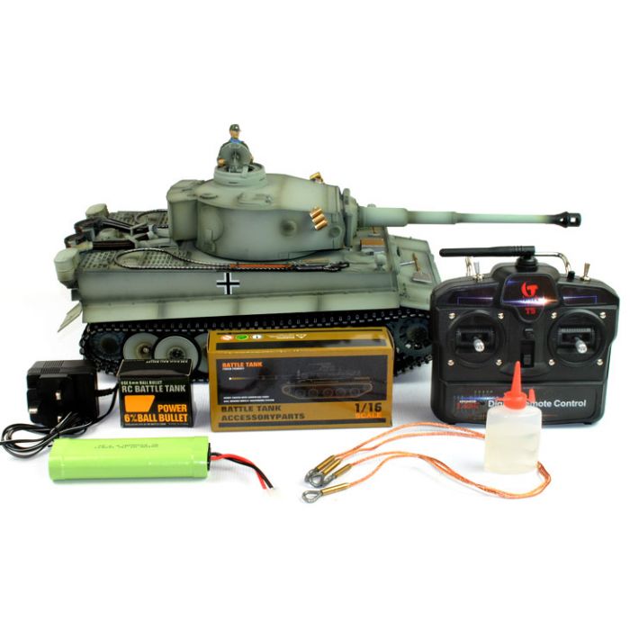 Taigen Hand Painted RC Tank Tiger I Grey - Full Metal Upgrade - 360 Rotating & Smoking Barrel