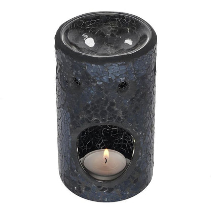 Black Crackle Glass Pillar Oil Burner