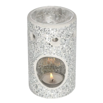 Silver Pillar Crackle Glass Oil Burner