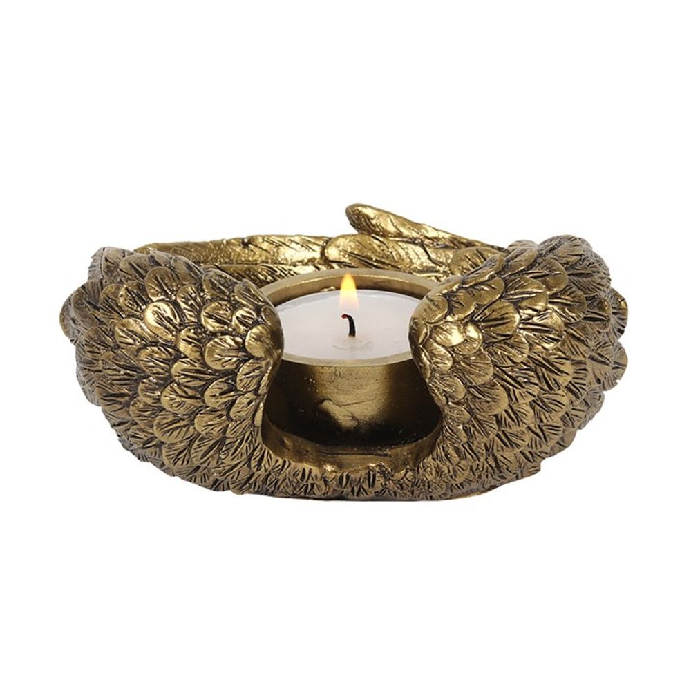 Antique Gold Angel Wing Tealight Candle Holder